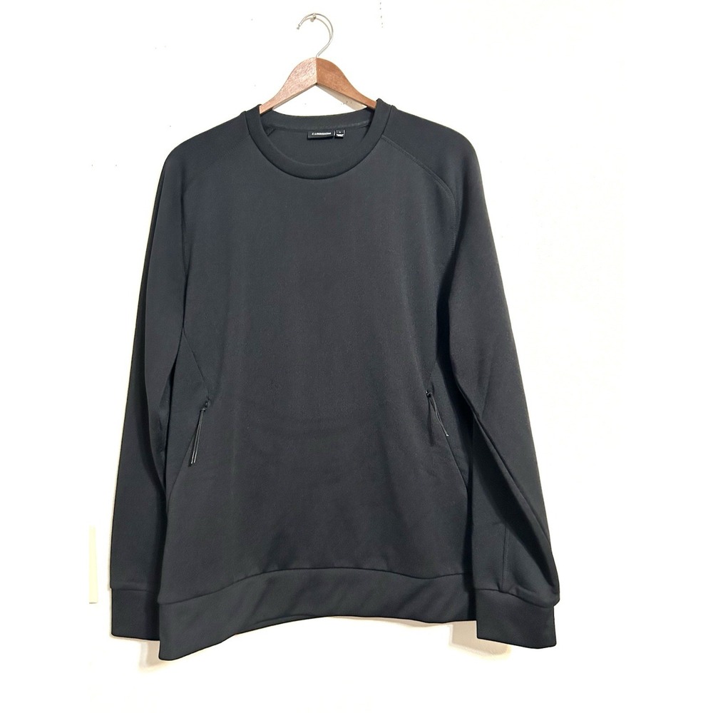 J. Lindberg Men's Crew Neck Sweatshirt L Black Zip Pockets